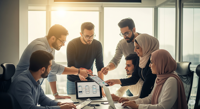 A team of Varx Soft app developers collaborating on a project